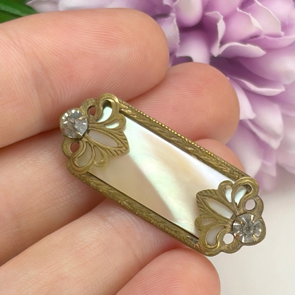 Antique Mother of Pearl Brooch Art Nouveau Edwardian Art Deco Gold Filled - Picture 3 of 10
